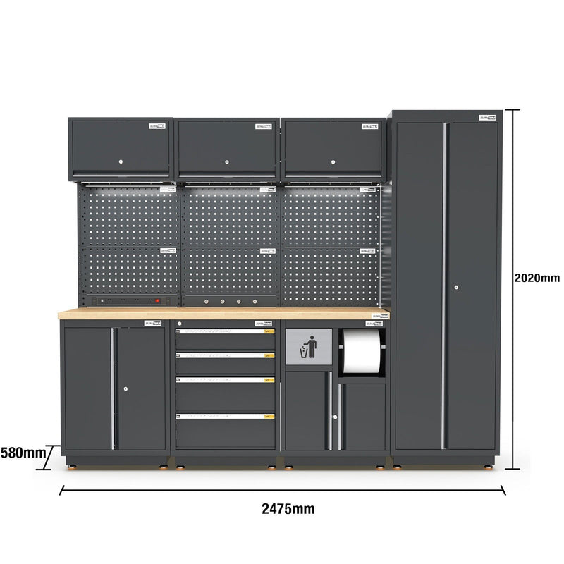 UltraTools 2475mm x 580mm x 2020mm Black Semi-Industrial Workshop Garage Storage Cabinet Set