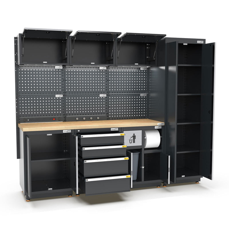 UltraTools 2475mm x 580mm x 2020mm Black Semi-Industrial Workshop Garage Storage Cabinet Set