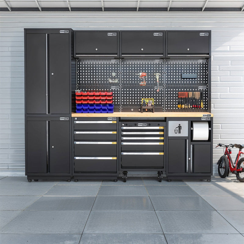 Semi-Industrial Black Workshop Garage Storage Cabinet Set UltraTools 2475mm x 580mm x 2020mm