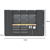 UltraTools 3100mm x 580mm x 2020mm Black Semi-Industrial Workshop Garage Storage Cabinet Set