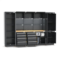 UltraTools 3100mm x 580mm x 2020mm Black Semi-Industrial Workshop Garage Storage Cabinet Set