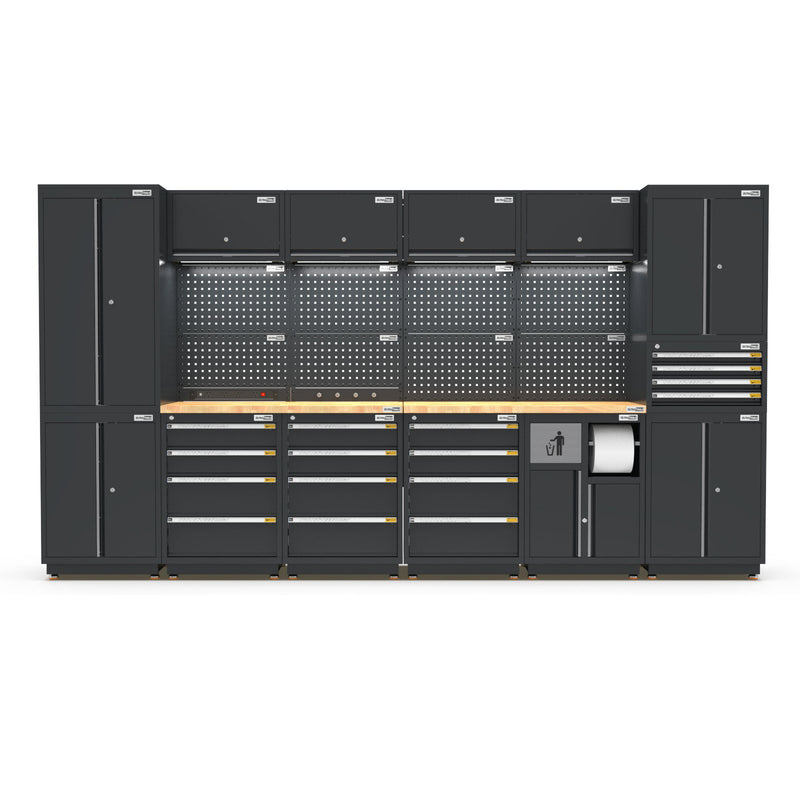 UltraTools 3718mm x 580mm x 2020mm Black Semi-Industrial Workshop Garage Storage System with Mobile Tool Cabinet