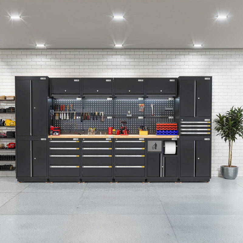 UltraTools 3718mm x 580mm x 2020mm Black Semi-Industrial Workshop Garage Storage System with Mobile Tool Cabinet