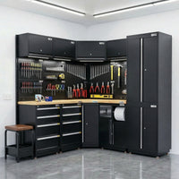 UltraTools 1385/2610mm OR 1978/1978mm x 580mm x 2020mm Black Semi-Industrial Workshop Garage Storage Corner Cabinet Set