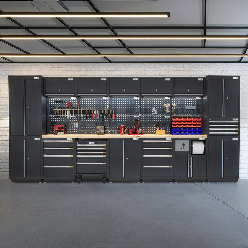 UltraTools 4350mm x 580mm x 2020mm Black Semi-Industrial Workshop Garage Storage Cabinet Set