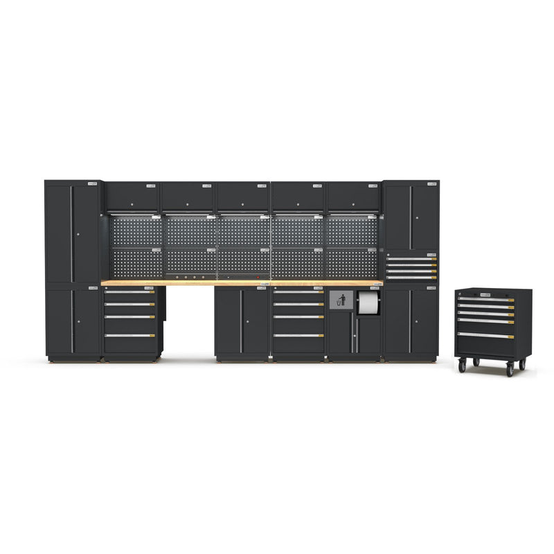 UltraTools 4350mm x 580mm x 2020mm Black Semi-Industrial Workshop Garage Storage Cabinet Set