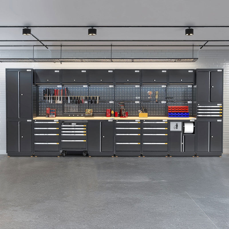 UltraTools 4960mm x 580mm x 2020mm Black Semi-Industrial Workshop Garage Storage Cabinet Set