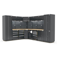 UltraTools 2610/3240mm x 580mm x 2020mm Black Semi-Industrial Workshop Garage Storage Corner Cabinet Set