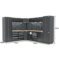 UltraTools 2610/3240mm x 580mm x 2020mm Black Semi-Industrial Workshop Garage Storage Corner Cabinet Set