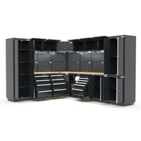 UltraTools 2610/3240mm x 580mm x 2020mm Black Semi-Industrial Workshop Garage Storage Corner Cabinet Set