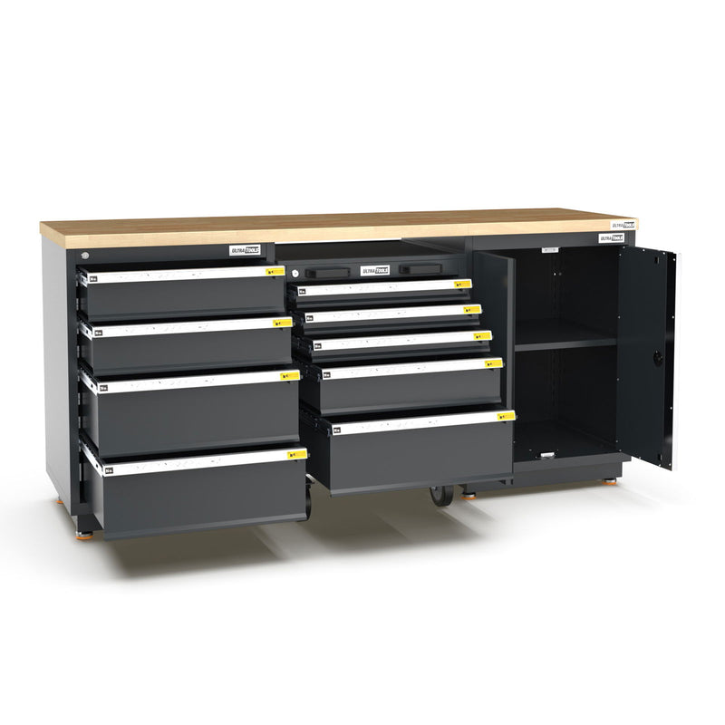 UltraTools 1860mm x 530mm x 893mm Semi-Industrial Black Workshop Garage Storage Cabinet Workbench