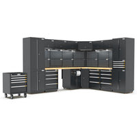 UltraTools 2610/3240mm x 580mm x 2020mm Black Semi-Industrial Workshop Garage Storage Corner Cabinet Set