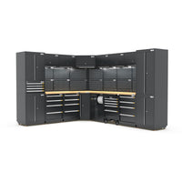 UltraTools 2610/3240mm x 580mm x 2020mm Black Semi-Industrial Workshop Garage Storage Corner Cabinet Set