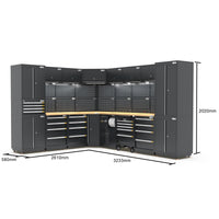 UltraTools 2610/3240mm x 580mm x 2020mm Black Semi-Industrial Workshop Garage Storage Corner Cabinet Set