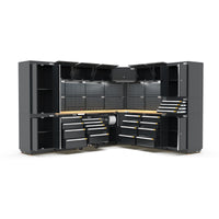UltraTools 2610/3240mm x 580mm x 2020mm Black Semi-Industrial Workshop Garage Storage Corner Cabinet Set
