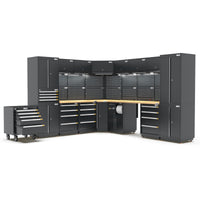 UltraTools 2610/3240mm x 580mm x 2020mm Black Semi-Industrial Workshop Garage Storage Corner Cabinet Set
