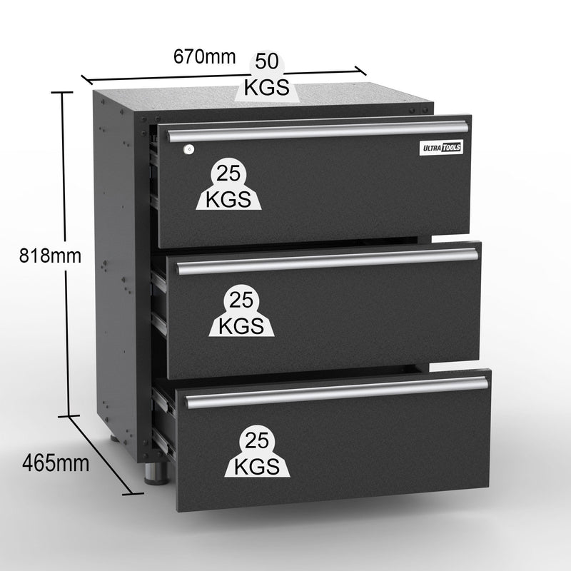 UltraTools 1355mm x 500mm x 1870mm Black Workshop Garage Storage Cabinet Set