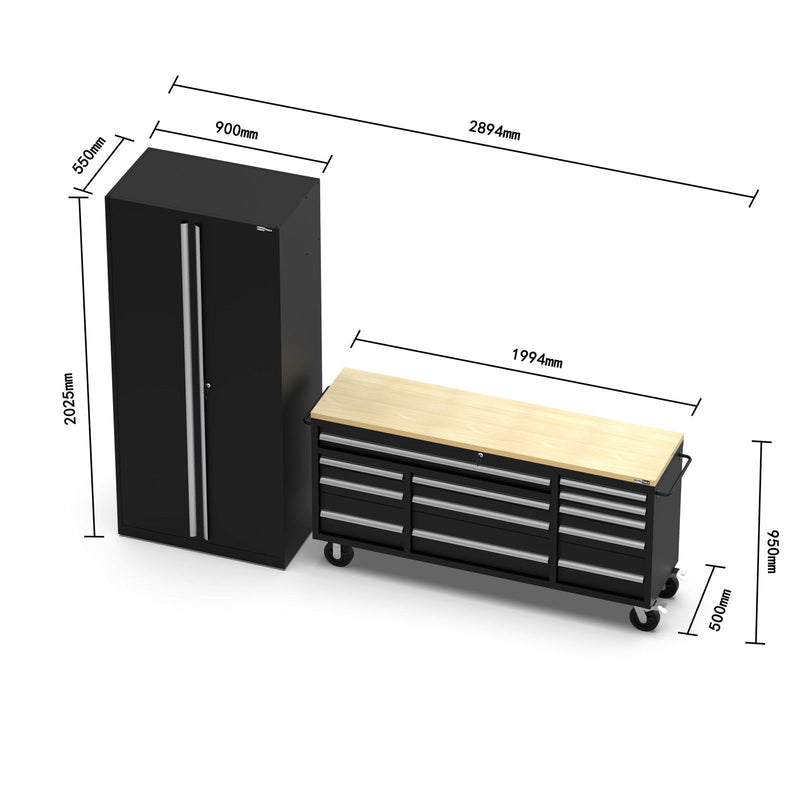 UltraTools Economy 72" 12 Drawer Mobile Workbench Tools Trolley Roller Cabinet + 1 Standing Cabinet with built-in Pegboard