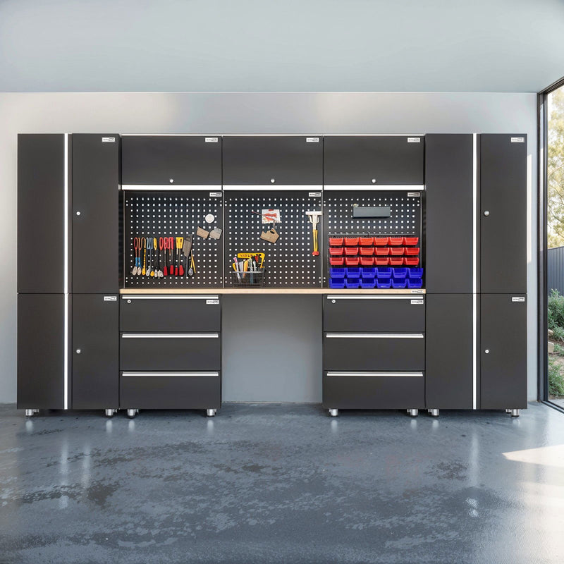 UltraTools 3380mm x 500mm x 1870mm Black Workshop Garage Storage Cabinet Set