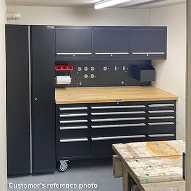 UltraTools Black 72" Mobile Work Bench with 15 Drawers Tool Chest & 3 Overhead Cabinet with One Standing Cabinet