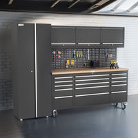 UltraTools Black 72" Mobile Work Bench with 15 Drawers Tool Chest & 3 Overhead Cabinet with One Standing Cabinet