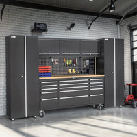UltraTools Black 72" Mobile Work Bench with 15 Drawers Tool Chest & 3 Overhead Cabinet + 2 Standing Cabinets