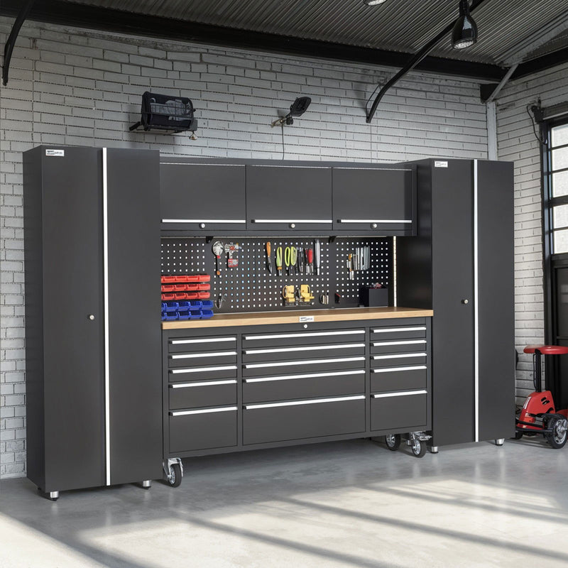 UltraTools Black 72" Mobile Work Bench with 15 Drawers Tool Chest & 3 Overhead Cabinet + 2 Standing Cabinets