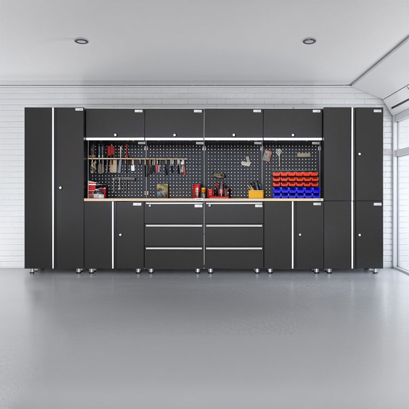 UltraTools 4065mm x 500mm x 1870mm Black Workshop Garage Storage Cabinet Set