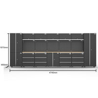 UltraTools 4740mm x 500mm x 1870mm Black Workshop Garage Storage Cabinet Set