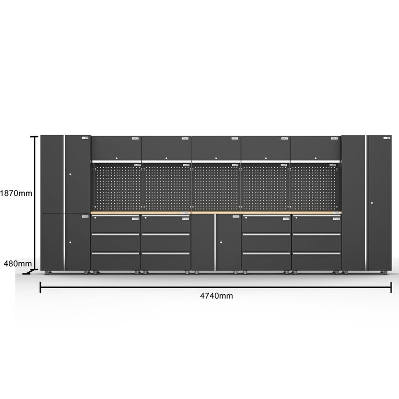 UltraTools 4740mm x 500mm x 1870mm Black Workshop Garage Storage Cabinet Set