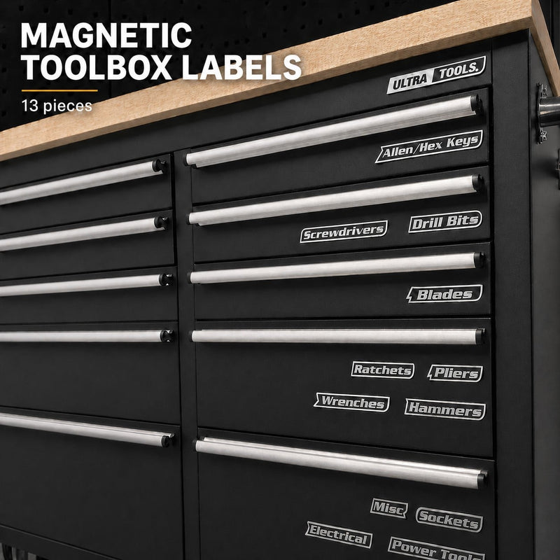 A set of 13pcs Assorted Magnetic Toolbox Labels Accessory