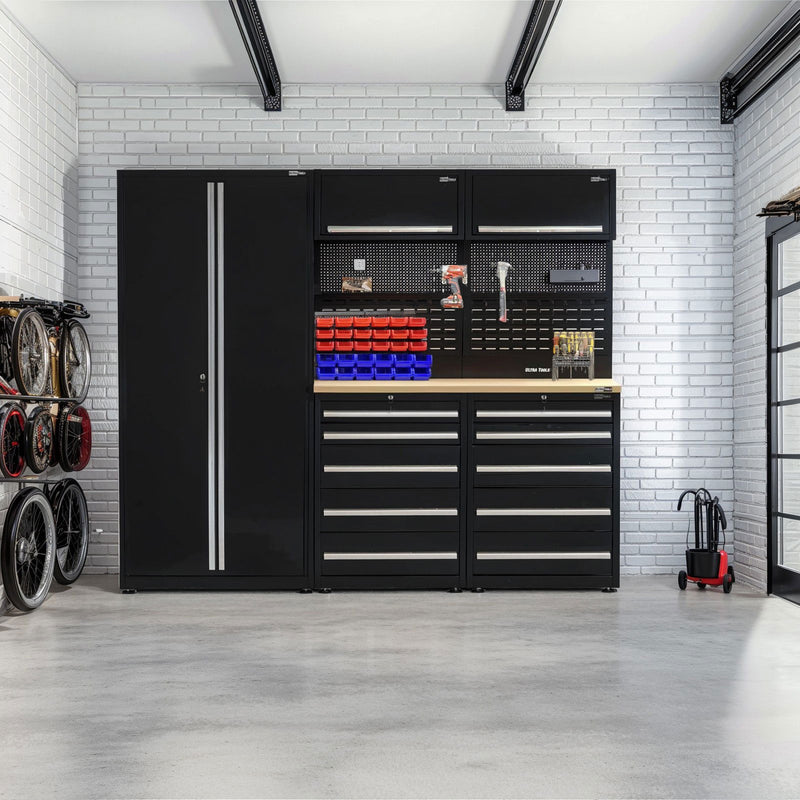 UltraTools 2420mm x 550mm x 2025mm Black Classic Workshop Garage Storage Cabinet Set