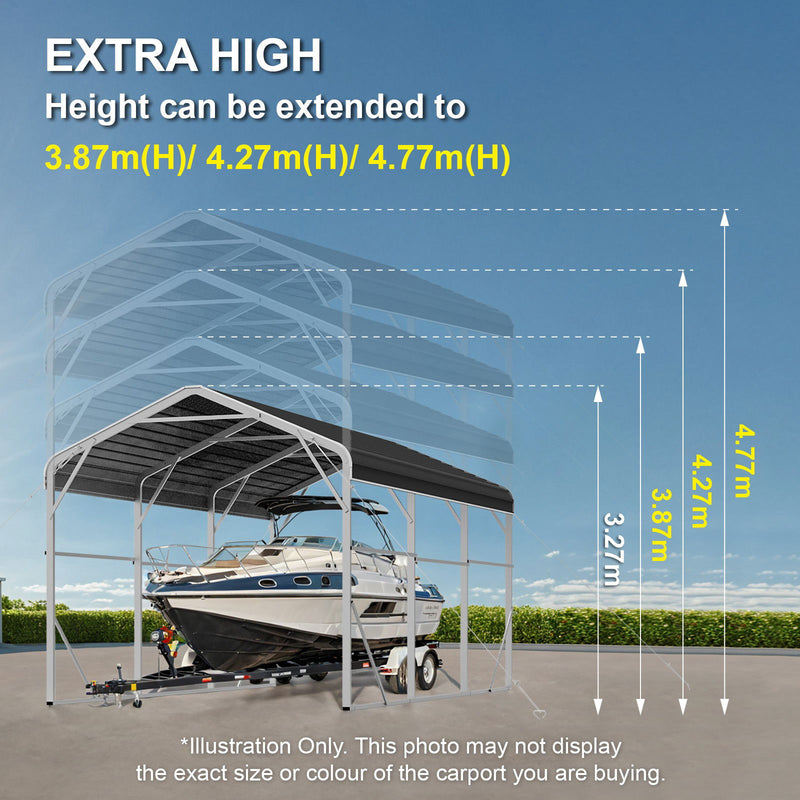 Single Carport 3.4m x 15.03m x 3.27m Backyard Portable Vehicle & Boat Shelter with Wrapped Roof