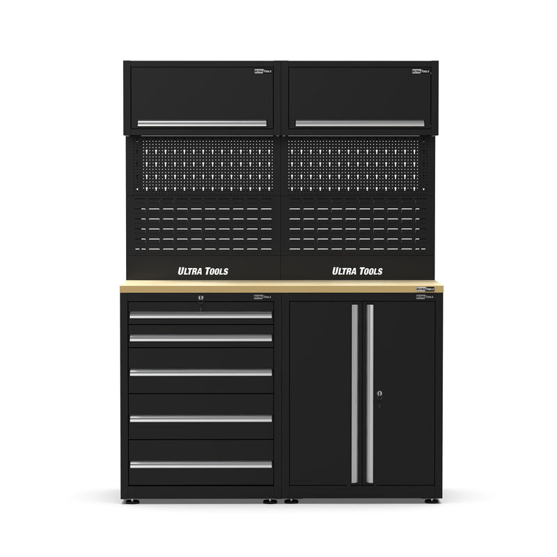 UltraTools 1500mm x 550mm x 2025mm Black Workshop Garage Storage Cabinet Set