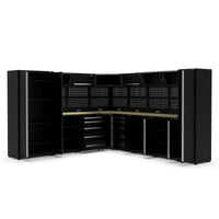 UltraTools 3200/3550mm x 550mm x 2025mm Black Economy Workshop Garage Storage Corner Cabinet Set