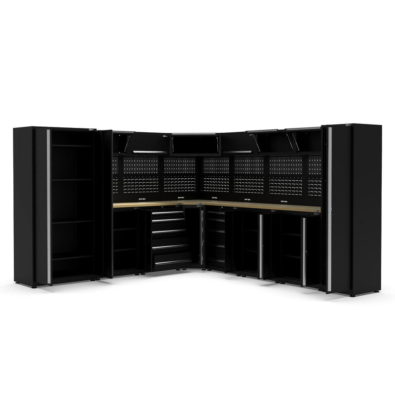 UltraTools 3200/3550mm x 550mm x 2025mm Black Economy Workshop Garage Storage Corner Cabinet Set
