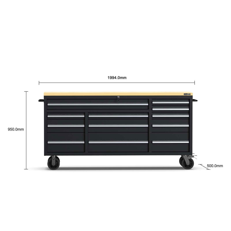 UltraTools Economy 72" 12 Drawer Mobile Workbench Tools Trolley Roller Cabinet + 1 Standing Cabinet with built-in Pegboard