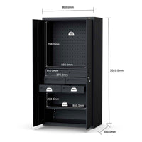UltraTools Economy Extra Tall Steel Garage Cabinet 900mm x 500mm x 2025mm with built-in Pegboard and 6 Drawers