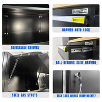 UltraTools 2610/3240mm x 580mm x 2020mm Black Semi-Industrial Workshop Garage Storage Corner Cabinet Set