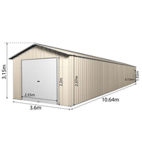 Roller Door Garage Shed 10.64m x 3.6m x 3m (Gable) Workshop