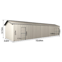 Garage Workshop Shed 10.64m x 3.6m x 3m Side Double Doors + PA doors 7 Frames Design