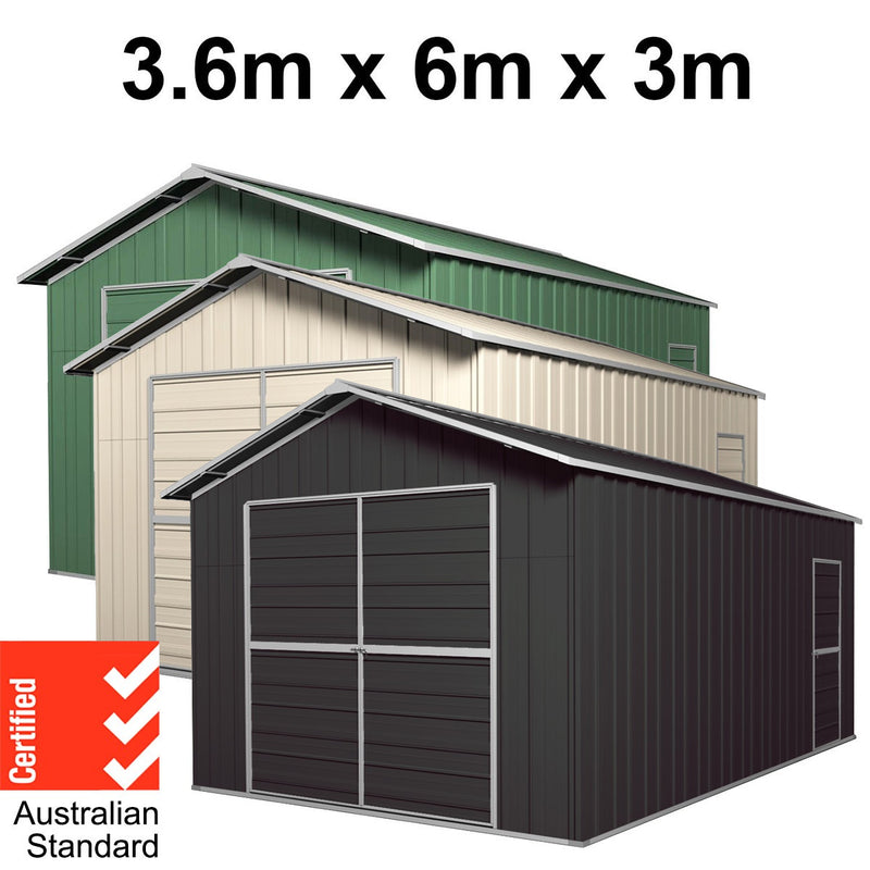 Garage 6m x 3.6m x 3m Double Barn Door Workshop Shed EXTRA High 4 Frames