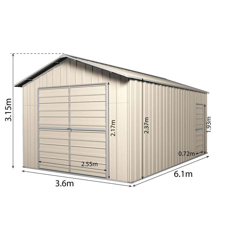 Garage 6m x 3.6m x 3m Double Barn Door Workshop Shed EXTRA High 4 Frames