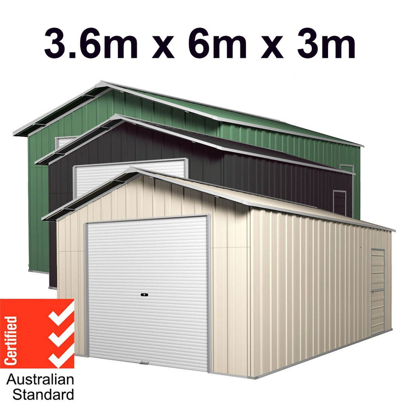 Roller Door Garage 6m x 3.6m x 3m (Gable) Workshop Shed EXTRA High 4 Frames