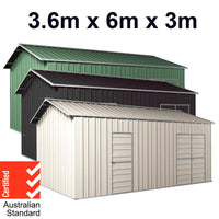 Workshop Shed 3.6m x 6m x 3m Side Double Door + PA door EXTRA High 4 Frames