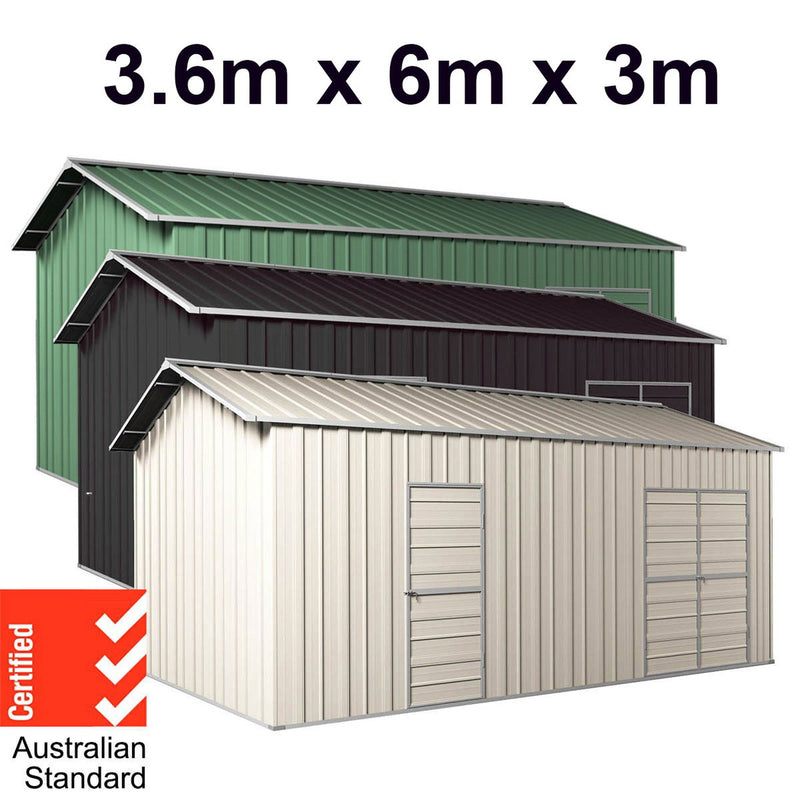 Workshop Shed 3.6m x 6m x 3m Side Double Door + PA door EXTRA High 4 Frames