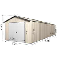Roller Door Garage Shed 9.1m x 3.6m x 3m (Gable) Workshop