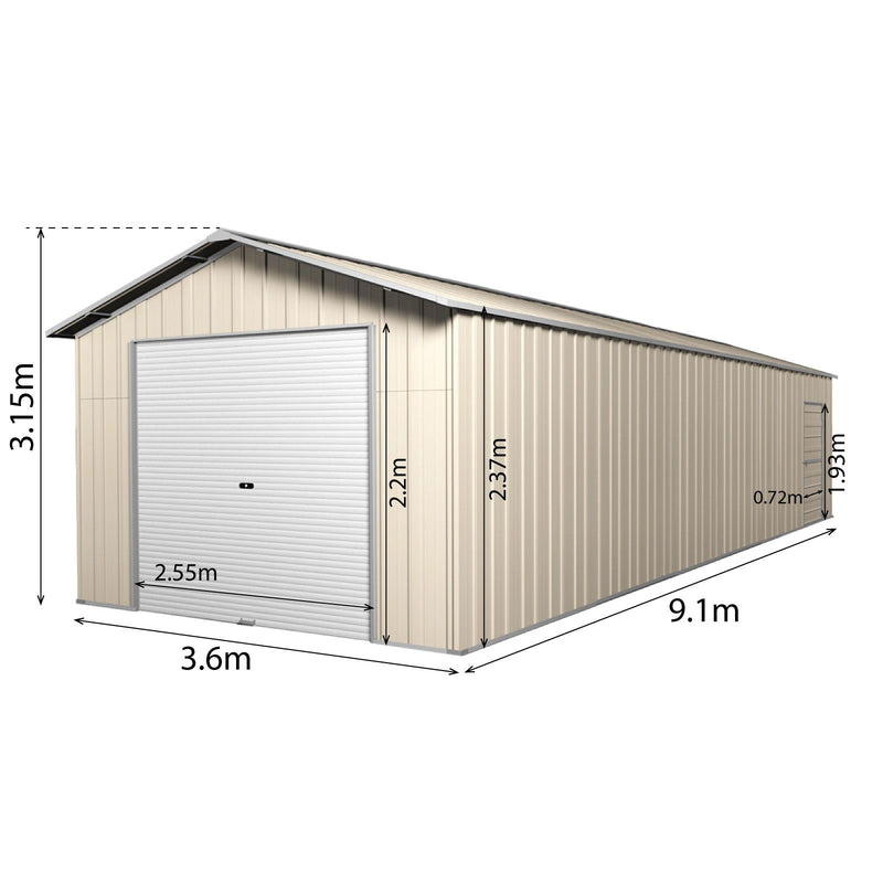 Roller Door Garage Shed 9.1m x 3.6m x 3m (Gable) Workshop