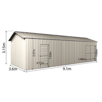 Garage Workshop Shed 9.12m x 3.6m x 3m Side Double Doors + PA doors 6 Frames Design