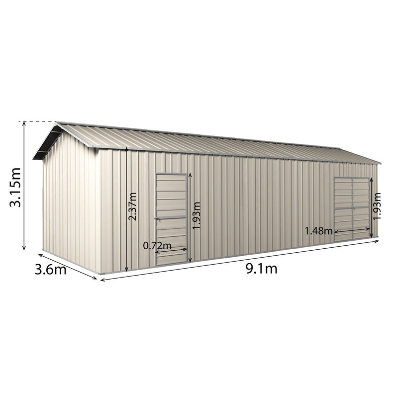 Garage Workshop Shed 9.12m x 3.6m x 3m Side Double Doors + PA doors 6 Frames Design